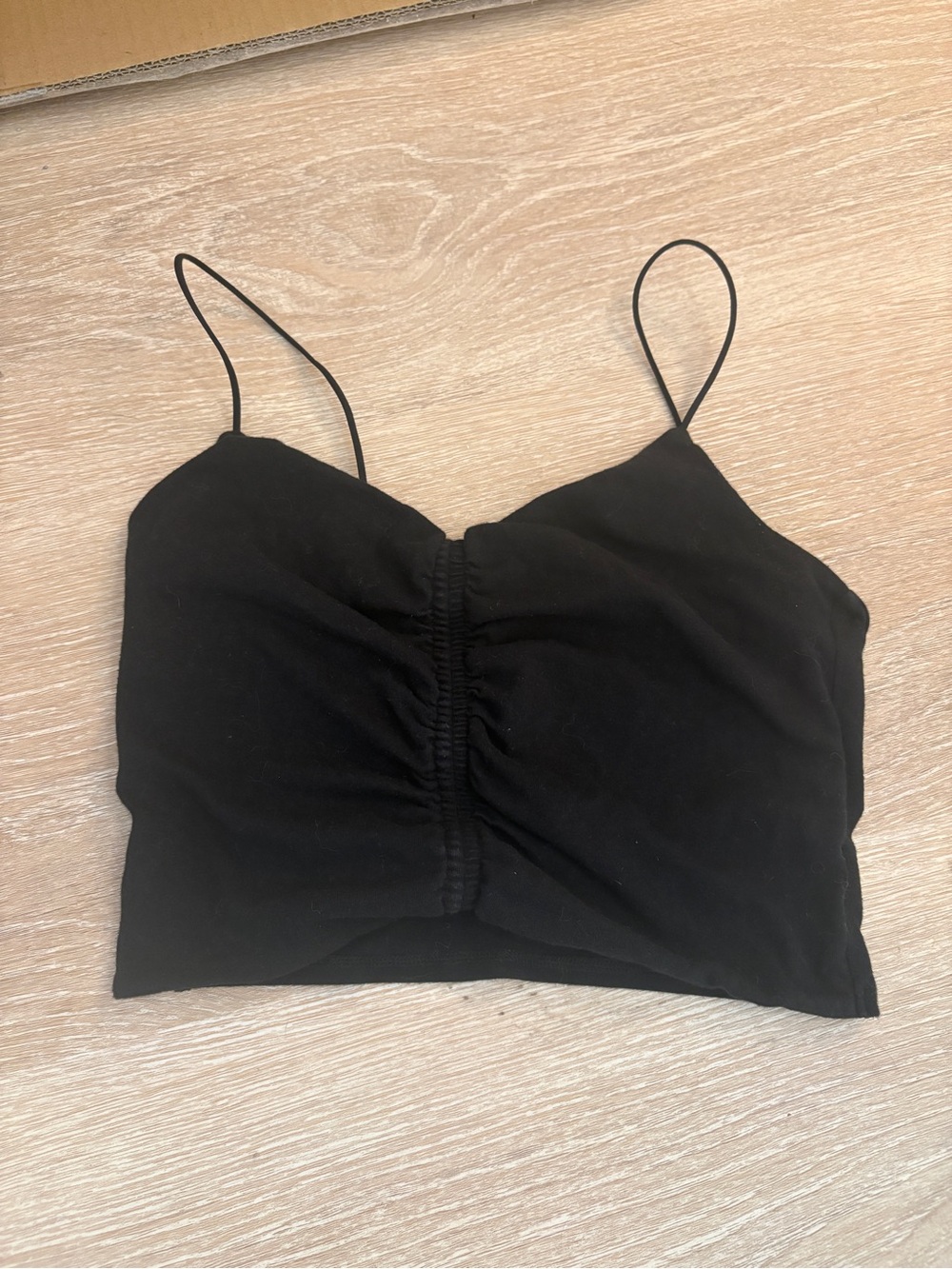 Aeropostale Black Ruched Spaghetti Strap Crop Cami